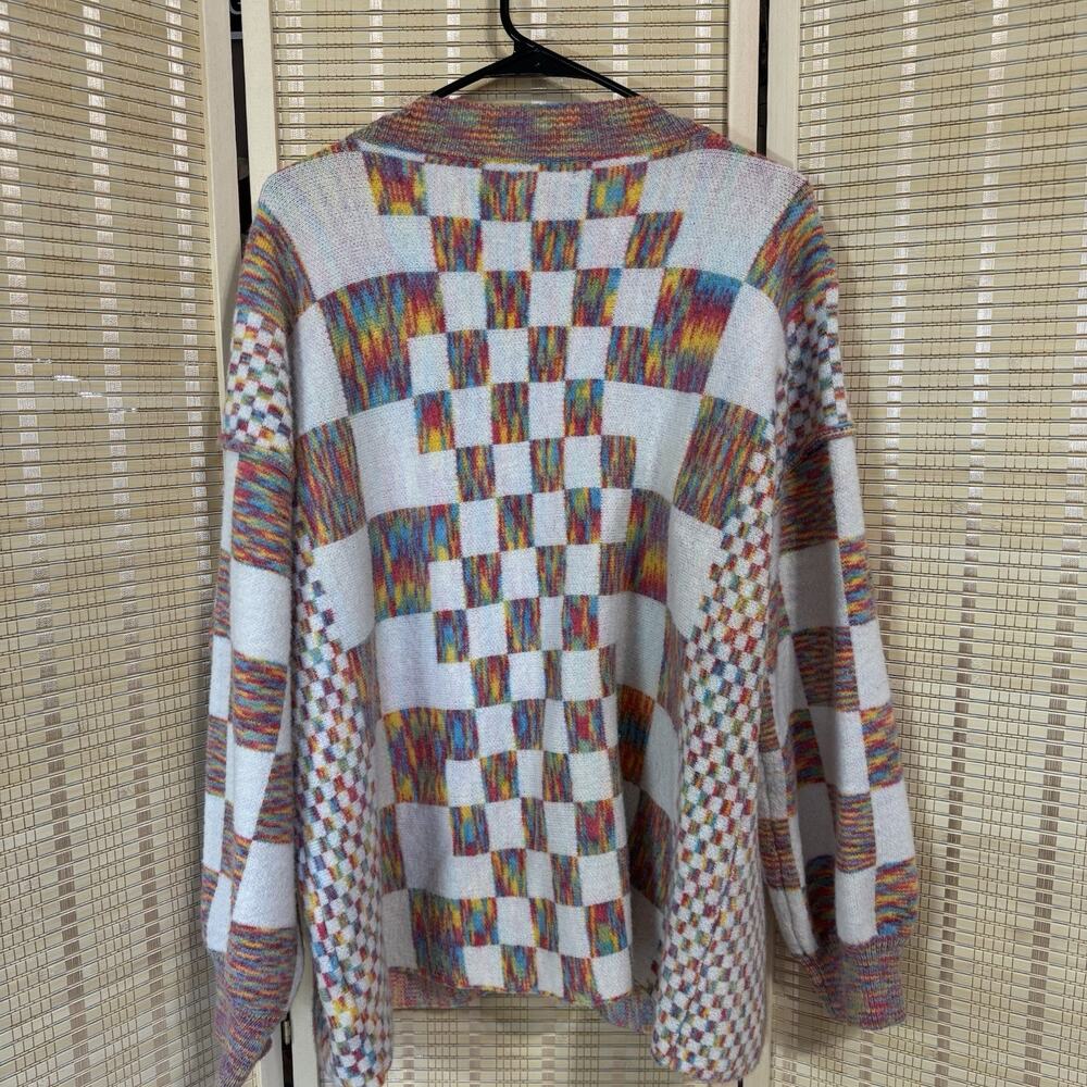 Anniewear Cardigan Sweater Women's Medium Colorful Open Front Checkered Pattern - Picture 2 of 7
